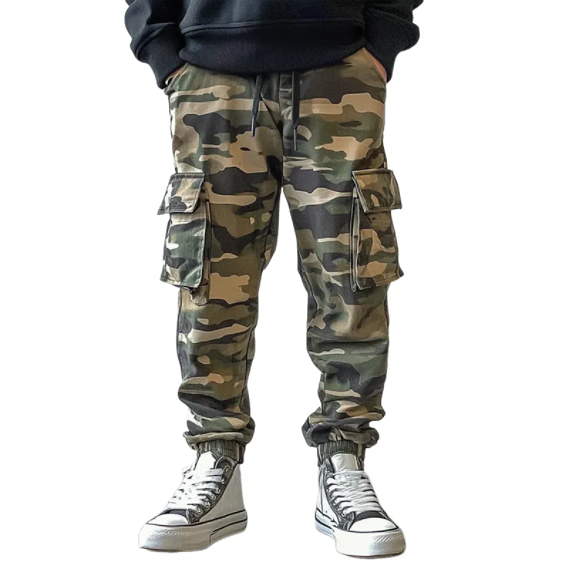 Men's Fashion Camo Elastic Waist Multi-pocket Cargo Pants 31790104Z sold by Manly