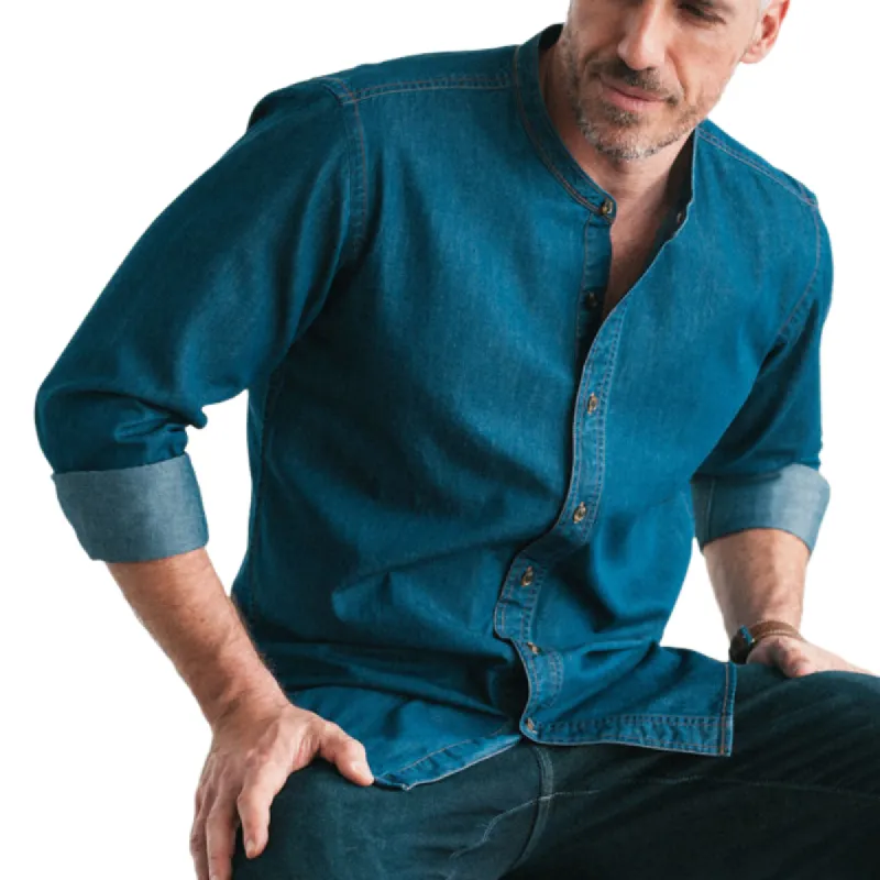 Men's Casual Retro Round Neck Denim Long Sleeve Shirt 96895983F sold by Manly