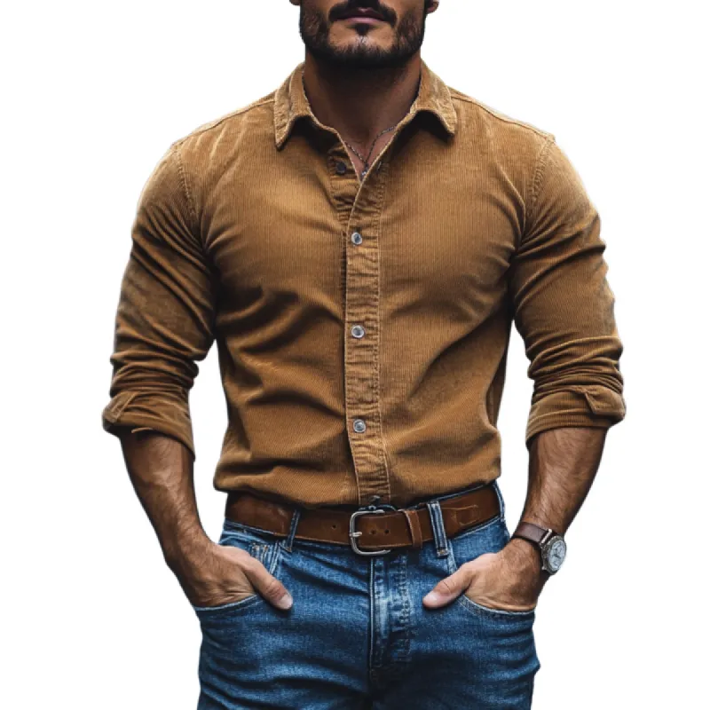 Men's Casual Lapel Corduroy Slim Fit Long Sleeve Shirt 58030596M sold by Manly