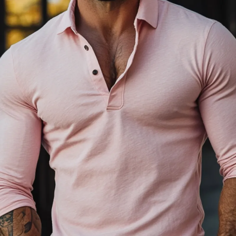 Men's Fashion Solid Color Slim Fit Buttons Lapel Long Sleeves Polo Shirt 38275435Y sold by Manly product image thumbnail 2