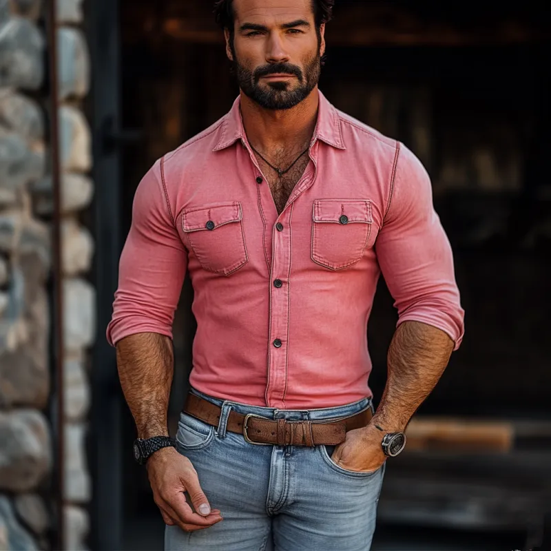 Men Fashion Washed Slim Fit Double Chest Pockets Long Sleeve Shirt 71858742Y sold by Manly product image thumbnail 3