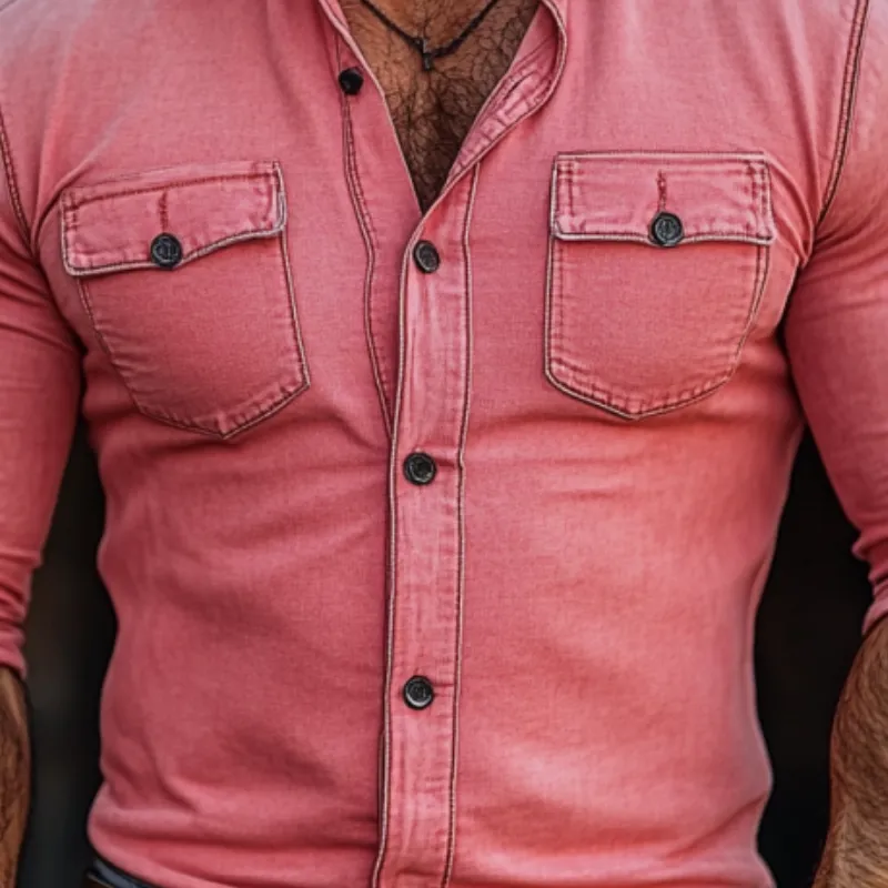 Men Fashion Washed Slim Fit Double Chest Pockets Long Sleeve Shirt 71858742Y sold by Manly product image thumbnail 2