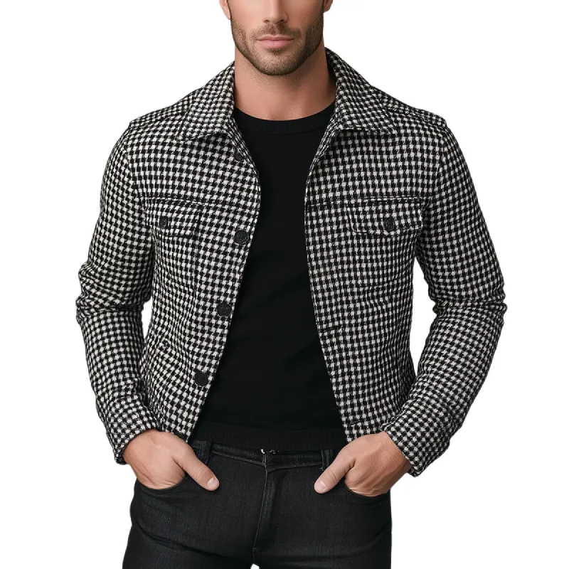 Men's Stylish Houndstooth Single Breasted Lapel Short Jacket 72850202Y sold by Manly