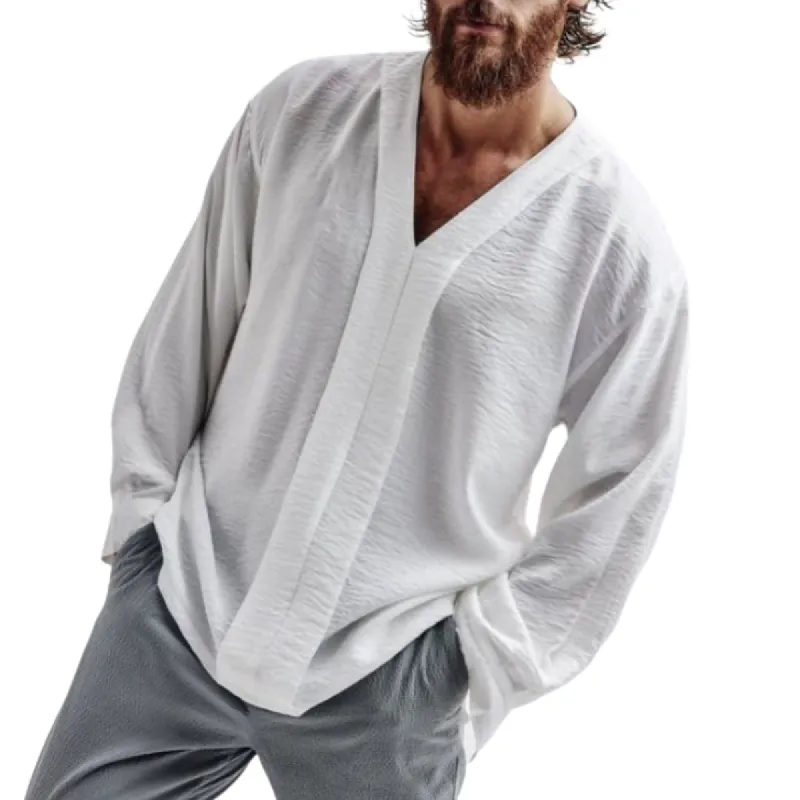 Men's Classic Casual V-Neck Chiffon Long Sleeve Shirt 51292888K sold by Manly