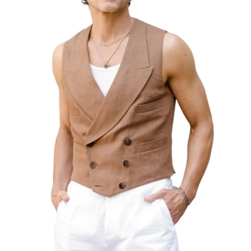Men's Classic Casual Slim Fit Linen Double Breasted Vest 10814404K sold by Manly