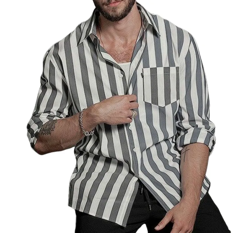 Men's Classic Casual Vertical Striped Long Sleeve Shirt 92821338K sold by Manly