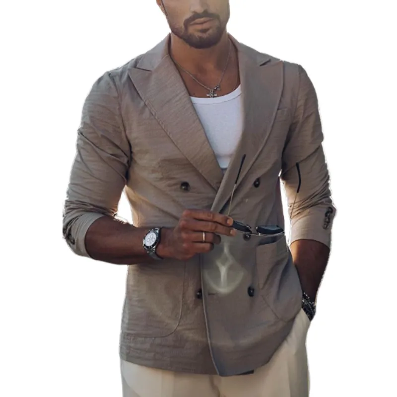 Men's Classic Casual Double Breasted Slim Fit Linen Blazer 64802426K sold by Manly
