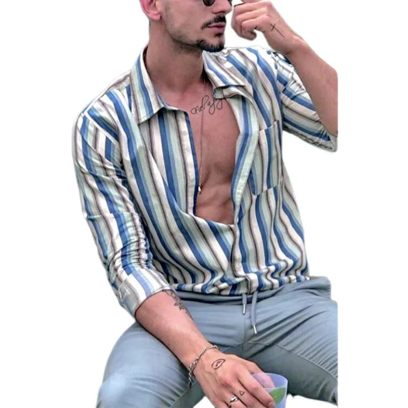 Men's Casual Fashion Slim Fit Striped Long Sleeve Shirt 12159558K sold by Manly