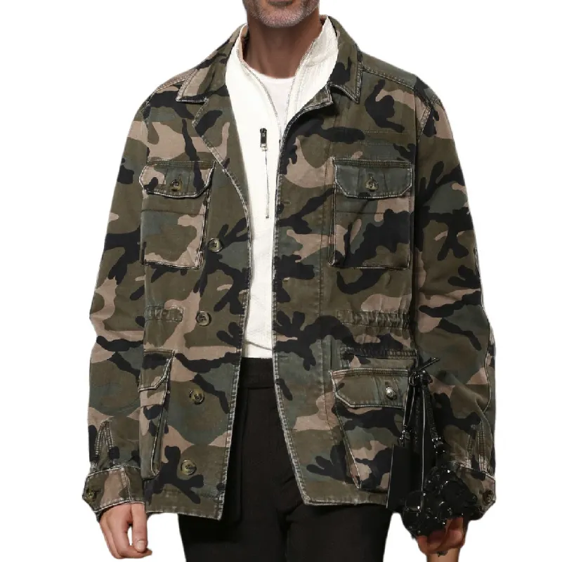 Men's Casual Retro Lapel Multi-Pocket Camouflage Jacket 04914180F sold by Manly