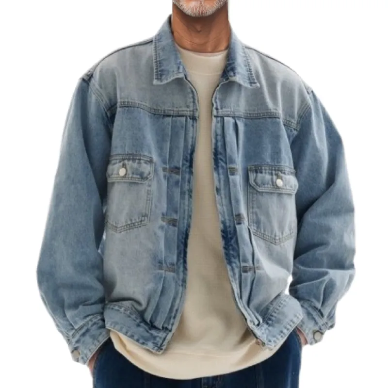 Men's Casual Lapel Multi-pocket Washed Denim Jacket 58202257F sold by Manly