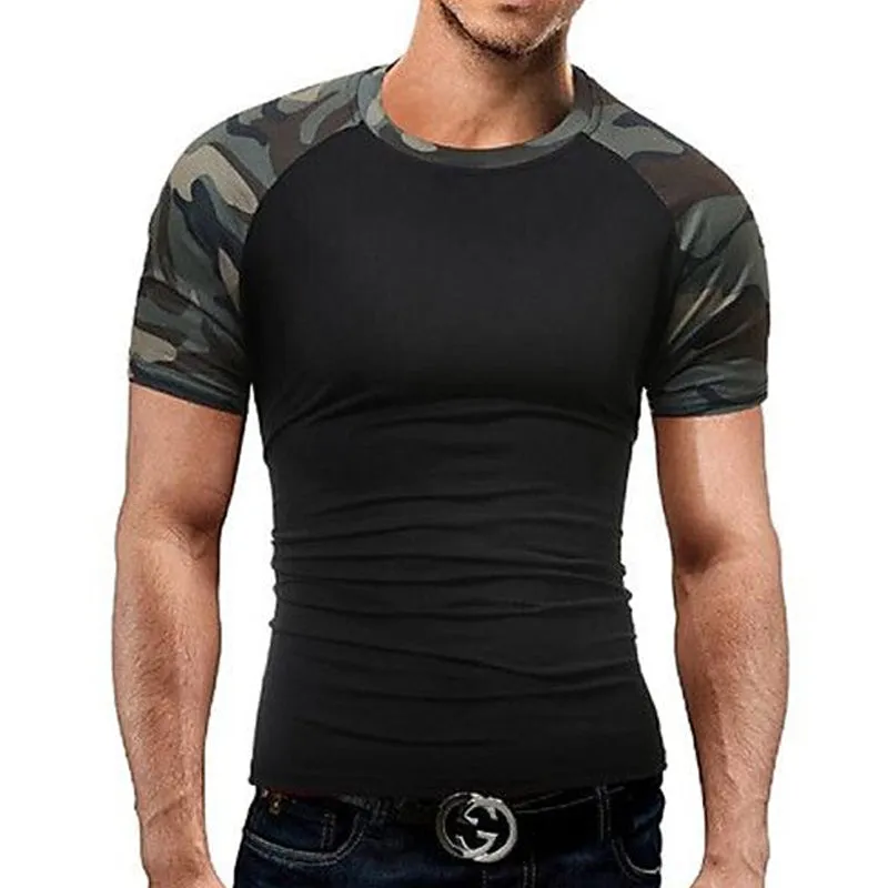 Men's Slim Fit Camouflage Stitching Round Neck Cotton Short Sleeve T-Shirt 45082261U sold by Manly product image thumbnail 2