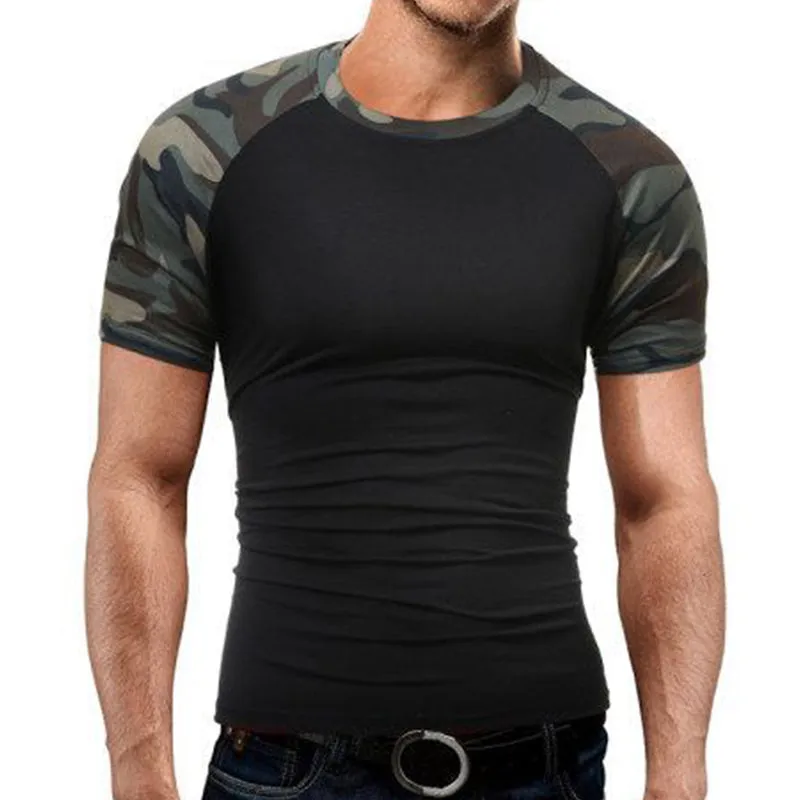 Men's Slim Fit Camouflage Stitching Round Neck Cotton Short Sleeve T-Shirt 45082261U sold by Manly