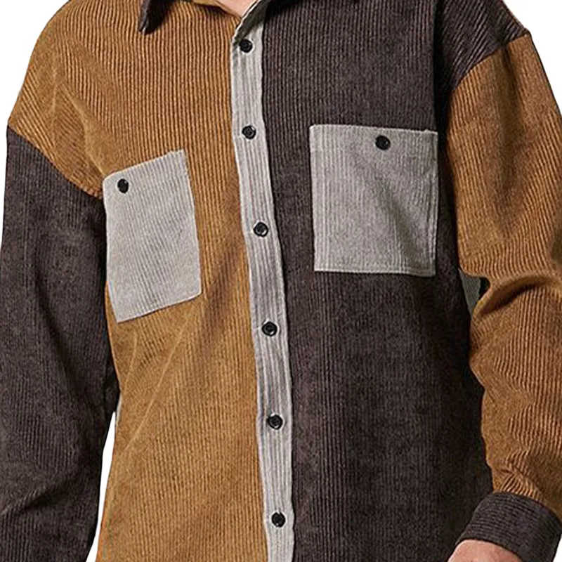 Men's Retro Casual Loose Corduroy Colorblock Long Sleeve Shirt 32509683U sold by Manly product image thumbnail 3