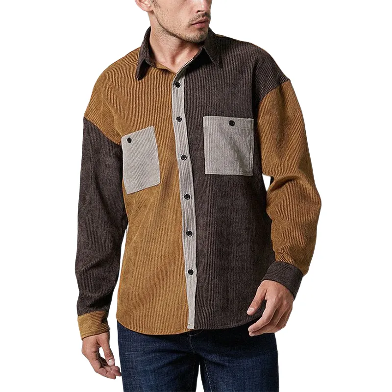 Men's Retro Casual Loose Corduroy Colorblock Long Sleeve Shirt 32509683U sold by Manly product image thumbnail 2
