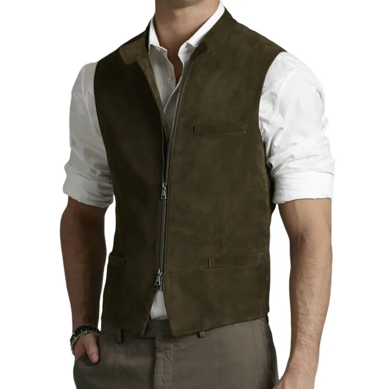 Men's Vintage Suede Slim Fit Zip Vest 81404115U sold by Manly