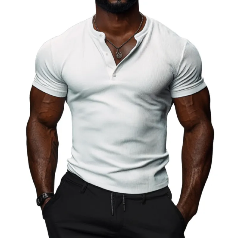 Men's Casual Cotton Blend Henley Collar Slim Fit Short Sleeve T-Shirt 94837206M sold by Manly