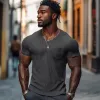 Men's Casual Ribbed Cotton Blend V-neck Slim Fit Short-sleeved T-shirt 51265184M sold by Manly