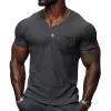Men's Casual Ribbed Cotton Blend V-neck Slim Fit Short-sleeved T-shirt 51265184M sold by Manly