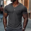 Men's Casual Ribbed Cotton Blend V-neck Slim Fit Short-sleeved T-shirt 51265184M sold by Manly