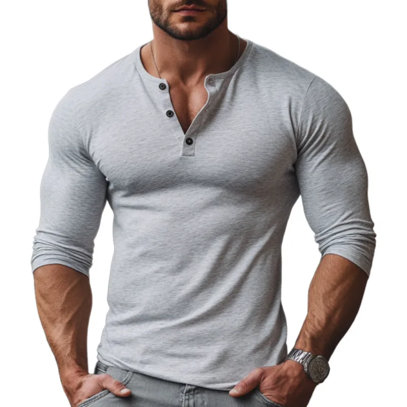 Men's Casual Cotton Blend Henley Collar Slim Fit Long Sleeve T-Shirt 13345964M sold by Manly