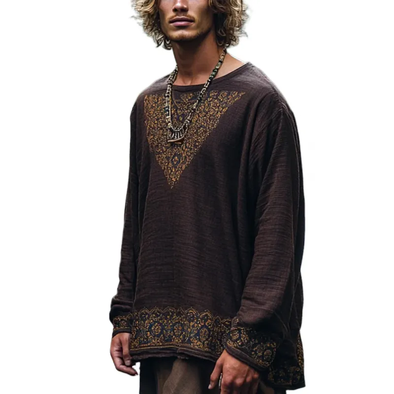 Men's Bohemian Print Round Neck Long Sleeve Loose Fit Shirt 87630231Z sold by Manly