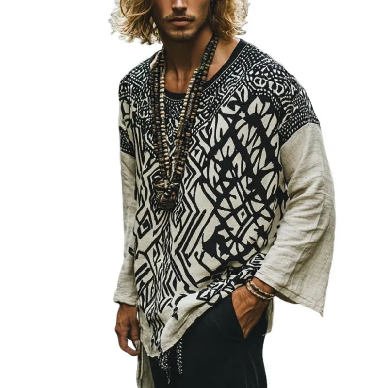 Men's Bohemian Print Round Neck Long Sleeve Loose Fit Shirt 47120872Z sold by Manly