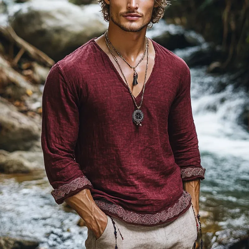 Men's Bohemian Print V Neck Long Sleeve Loose Fit Shirt 09299571Z sold by Manly product image thumbnail 2