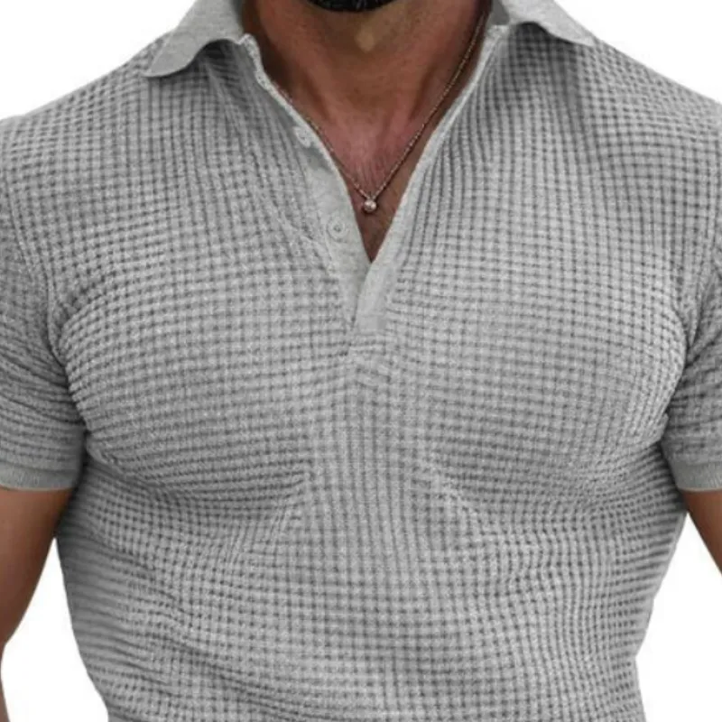 Men's Casual Waffle Lapel Slim Fit Short Sleeve Polo Shirt 17874542M sold by Manly product image thumbnail 2