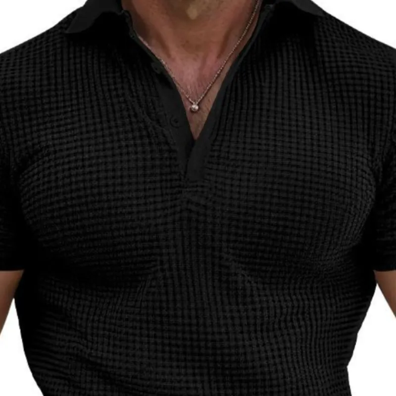 Men's Casual Waffle Lapel Slim Fit Short Sleeve Polo Shirt 17874542M sold by Manly product image thumbnail 4
