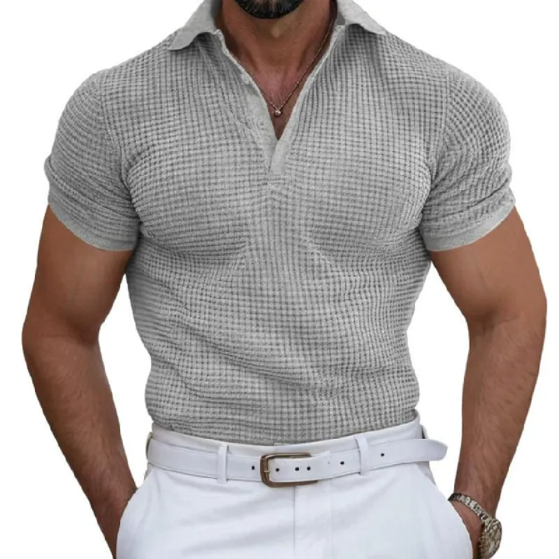Men's Casual Waffle Lapel Slim Fit Short Sleeve Polo Shirt 17874542M sold by Manly