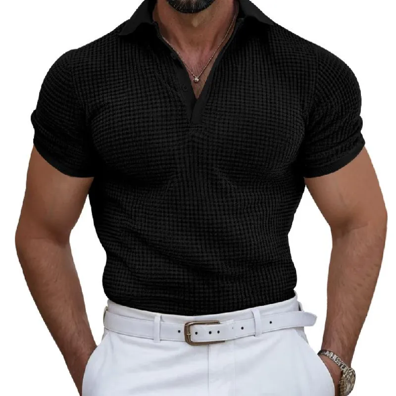 Men's Casual Waffle Lapel Slim Fit Short Sleeve Polo Shirt 17874542M sold by Manly product image thumbnail 3
