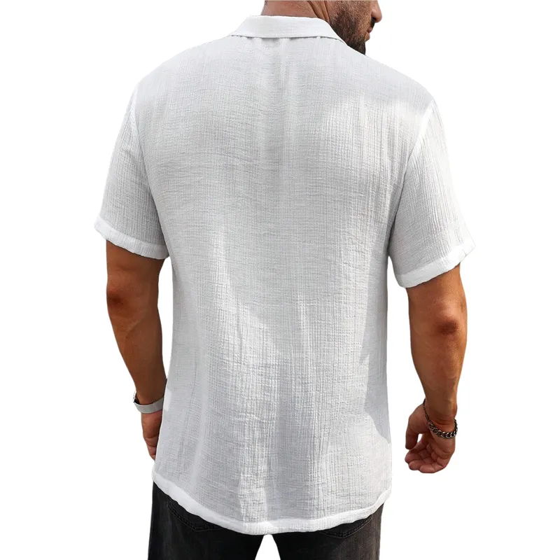 Men's Casual Cotton Linen Lapel Loose Short-sleeved Shirt 90417369M sold by Manly product image thumbnail 4