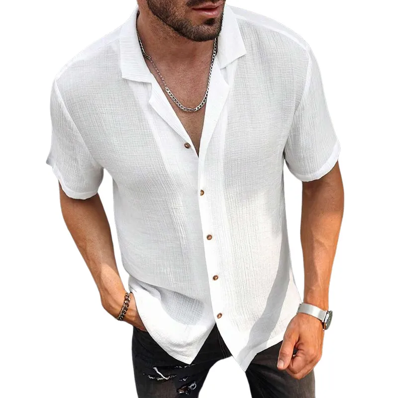 Men's Casual Cotton Linen Lapel Loose Short-sleeved Shirt 90417369M sold by Manly product image thumbnail 2