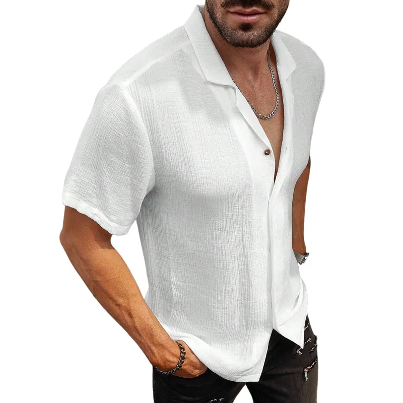 Men's Casual Cotton Linen Lapel Loose Short-sleeved Shirt 90417369M sold by Manly product image thumbnail 3