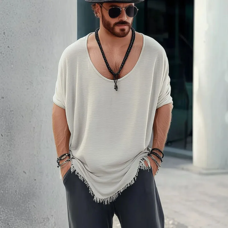 Men's Casual Cotton Round Neck Loose Hem Tassel Long Sleeve T-Shirt 14645668M sold by Manly product image thumbnail 3