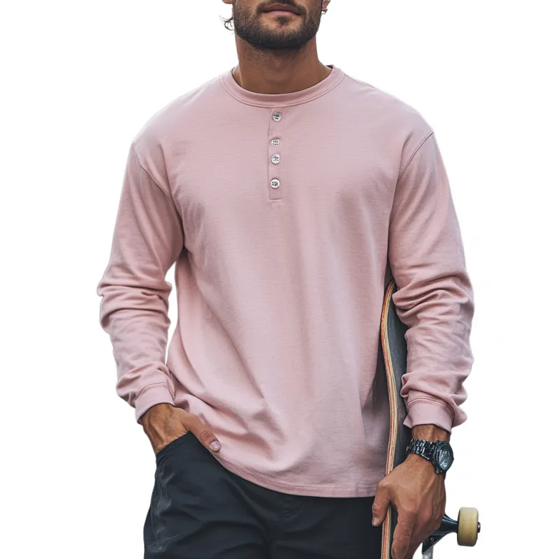 Men's Casual Cotton Round Neck Loose Long Sleeve T-Shirt 76358096M sold by Manly