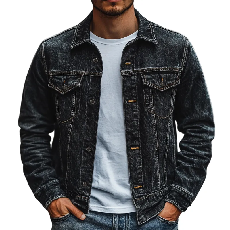 Men's Vintage Black Washed Distressed Denim Jacket 67477922U sold by Manly