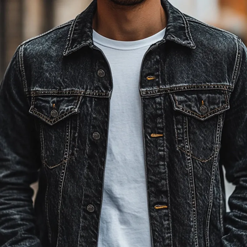 Men's Vintage Black Washed Distressed Denim Jacket 67477922U sold by Manly product image thumbnail 3