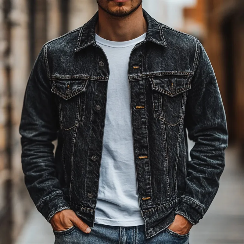Men's Vintage Black Washed Distressed Denim Jacket 67477922U sold by Manly product image thumbnail 2