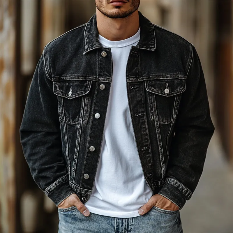 Men's Vintage Black Washed Distressed Denim Jacket 61998477U sold by Manly product image thumbnail 2