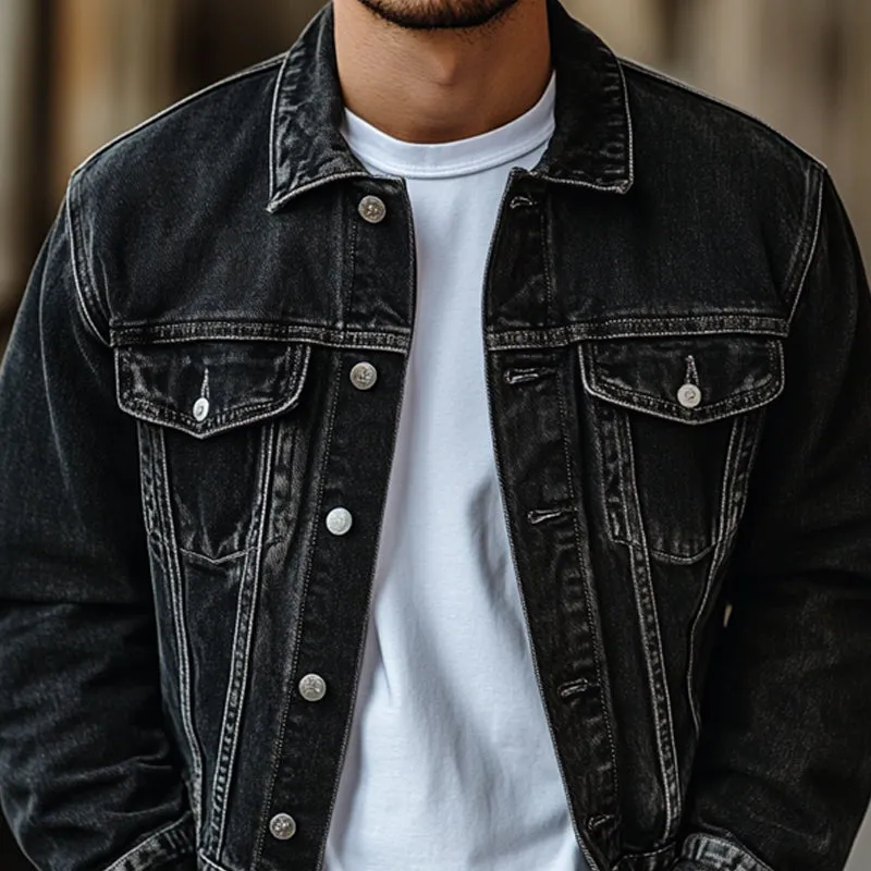 Men's Vintage Black Washed Distressed Denim Jacket 61998477U sold by Manly product image thumbnail 3