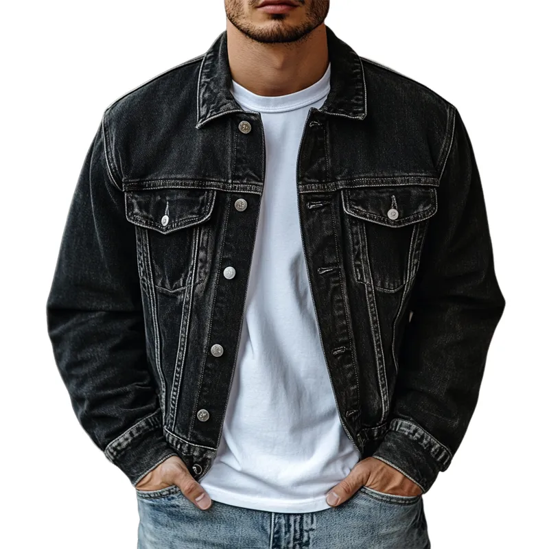 Men's Vintage Black Washed Distressed Denim Jacket 61998477U sold by Manly