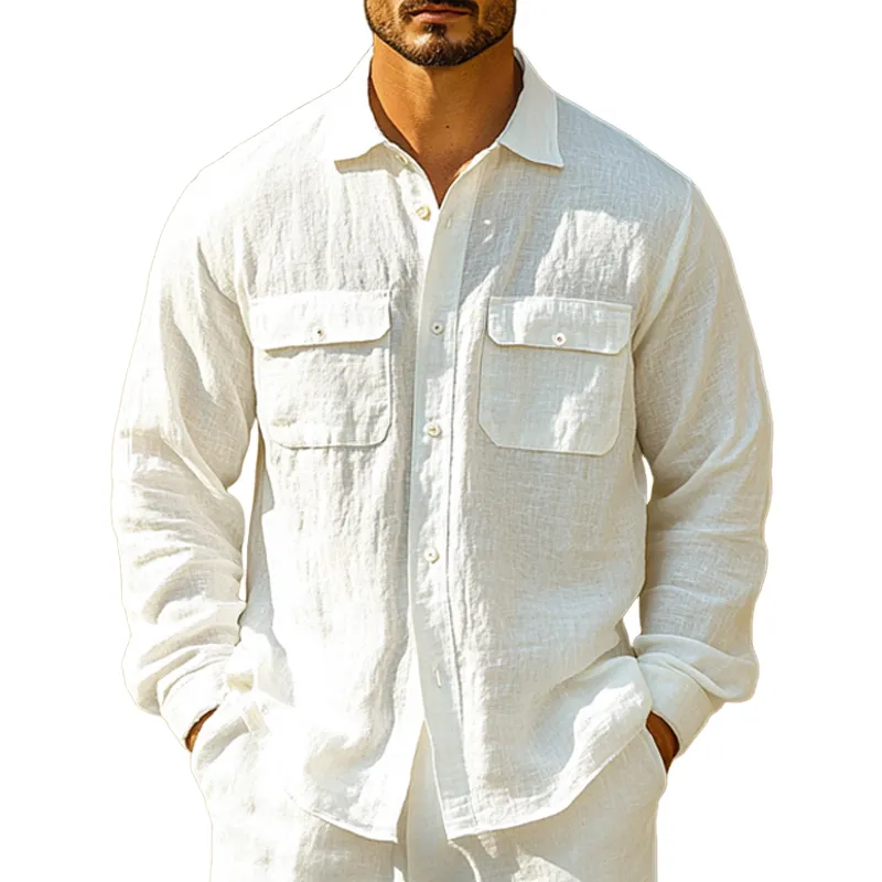 Men's Casual Loose Linen Long-sleeved Shirt 06224331U sold by Manly