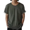 Men's Casual Linen Round Neck Tassel Short-sleeved T-shirt 78587766U sold by Manly