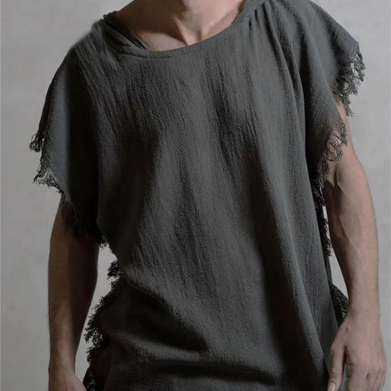 Men's Casual Linen Hooded Tassel Short-sleeved T-shirt 63106830U sold by Manly product image thumbnail 2