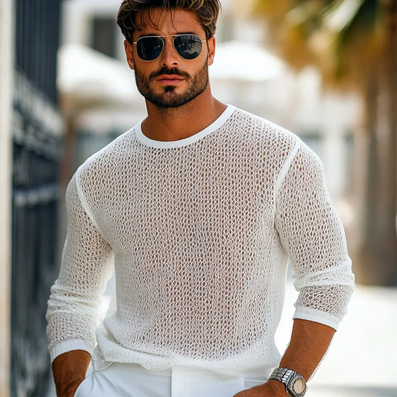 Men's Crew Neck Knitted Mesh Breathable Long Sleeve T-shirt 02960742U sold by Manly product image thumbnail 3