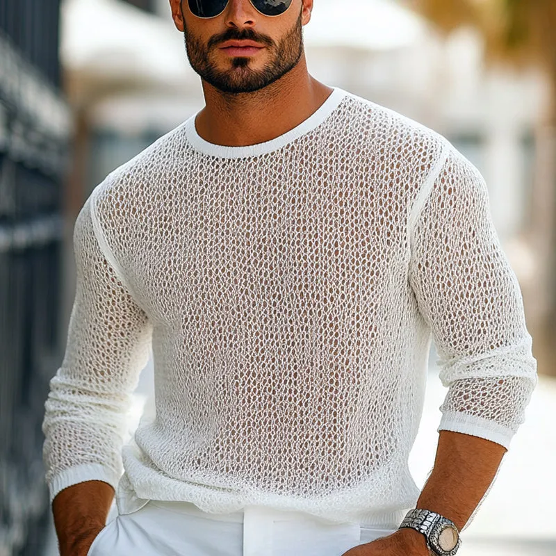Men's Crew Neck Knitted Mesh Breathable Long Sleeve T-shirt 02960742U sold by Manly product image thumbnail 2