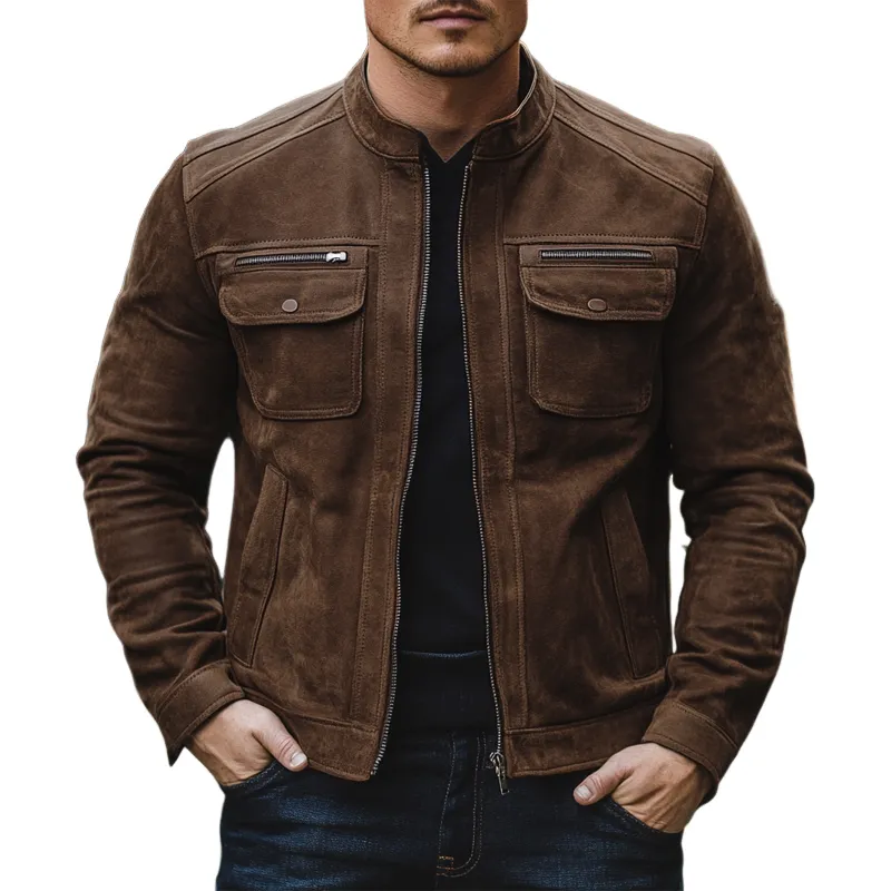 Men's Vintage Stand Collar Zipper Suede Jacket 80417993U sold by Manly