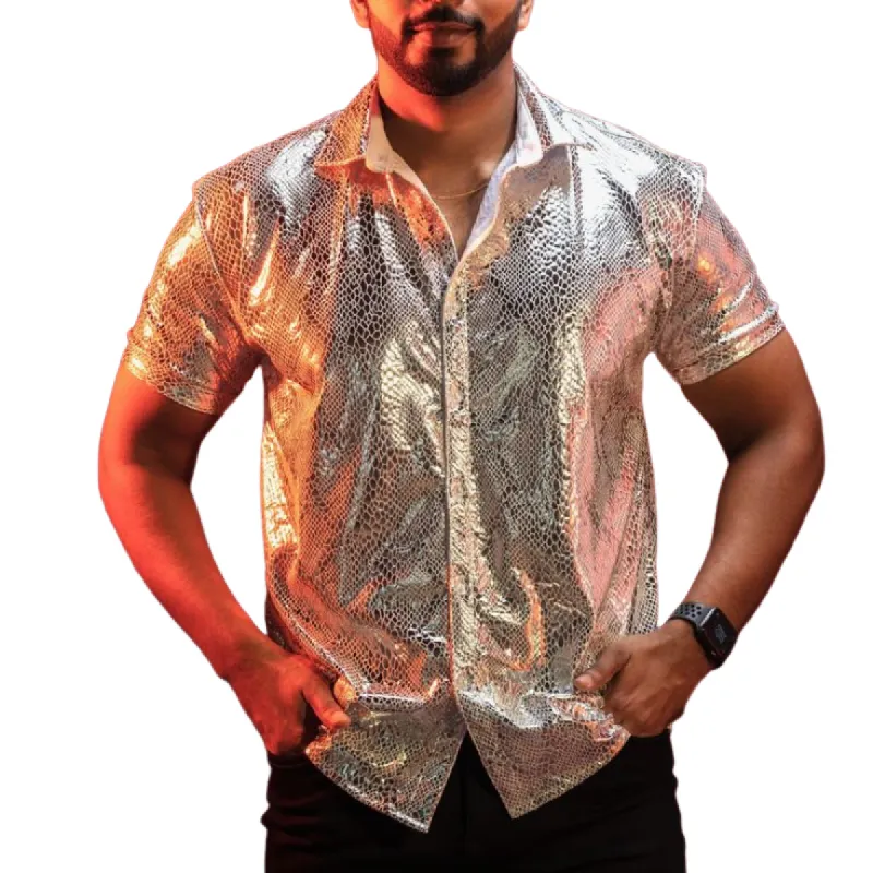 Men's Fashion Casual Textured Leather Short Sleeve Shirt 04753385K sold by Manly