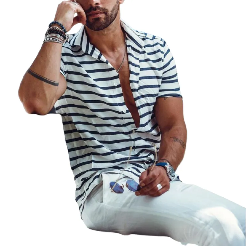Men's Classic Casual Horizontal Striped Short Sleeve Shirt 14744167K sold by Manly